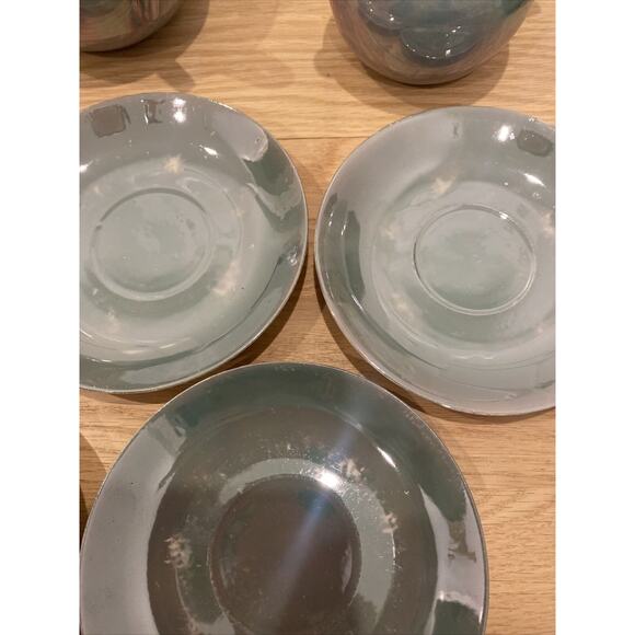 Lusterware Tea Set For 5 - Teapot, Sugar, Creamer, Cups & Saucers Japan Aqua - Picture 16 of 16